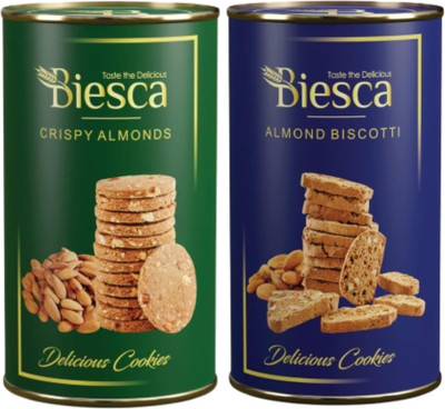 Biesca Crispy Almonds Cookies with Butter & Almond Biscotti Cookies with Butter Cookies Biscuit(2 x 162.5 g)