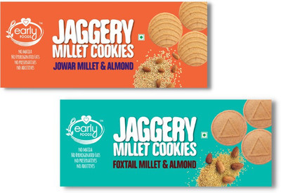 Early Foods Assorted Pack of 2 - Jowar & Foxtail Almond Jaggery Cookies X 2, 150g each Cookies Biscuit(2 x 150 g)