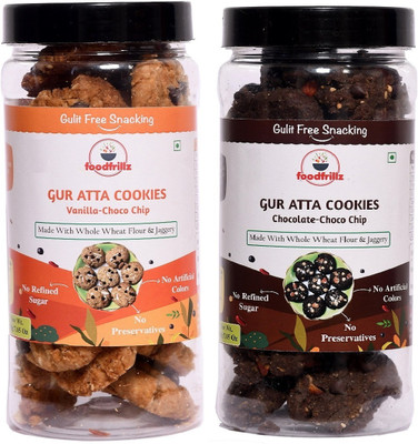 foodfrillz Gur Atta Cookies-Vanilla & Chocolate Combo (Whole Wheat-Jaggery Cookies) Cookies Biscuit(2 x 150 g)