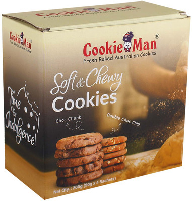 Cookieman Soft & Chewy Chocolate Cookies | 50g x 4 | Choc Chunk & Double Choco Chip Cookies Biscuit(4 x 50 kg)