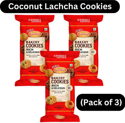 BADSHAH MILK RUSK Coconut Lachcha Cookies Biscuit Combo Pack of 3 (250gm X 3) 750gm Tea Time Snack Cookies Biscuit(3 x 250 g)