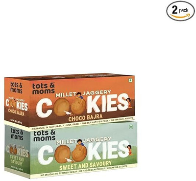 TOTS AND MOMS Millet & Jaggery Cookies | Sweet & Savory and Choco Bajra | Pack of 2 Cookies Biscuit(2 x 150 g)