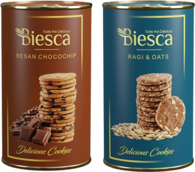 Biesca Besan Chocochip Cookies with Milk Butter Ragi & Oats Cookies with Organic Ragi Cookies Biscuit(2 x 175 g)