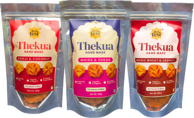 desi tesi Traditional Thekua 3-Flavour Pack | Homemade Bihari Sweet Snack Cookies Biscuit(3 x 120 g)