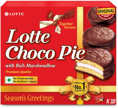 Lotte Choco Pie - Soft Biscuits coated with Premium Chocolate Cream Sandwich Biscuit(18 x 28 g)