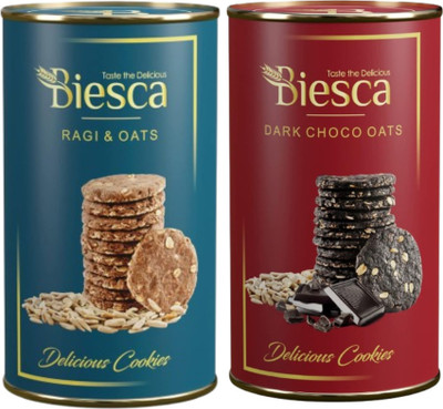 Biesca Dark Choco Oats Cookies with Jumbo Oats Butter & Ragi Oats Cookies Cookies Biscuit(2 x 170 g)