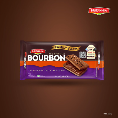BRITANNIA The Original Bourbon | Creme biscuit with chocolate Cream Sandwich Biscuit(5 x 100 g)