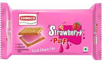 SOBISCO Strawberry Puff Sandwich Cream Biscuits Cream Sandwich Biscuit(30 x 4.17 g)