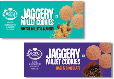 Early Foods Assorted Pack of 2 - Foxtail Almond & Ragi Choco Jaggery Cookies X 2, 150g each Cookies Biscuit(2 x 150 g)