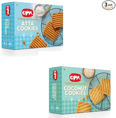 Om Sweets & Snacks Atta Cookies+ 2Coconut Cookies | Finest snack | Tea time snacks Cookies Biscuit(3 x 350 g)