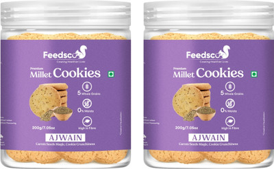 Feedsco Millet Ajwain Cookies Tasty & Healthy Snack- Natural Sweetness (Each Pack 200g) Cookies Biscuit(2 x 200 g)