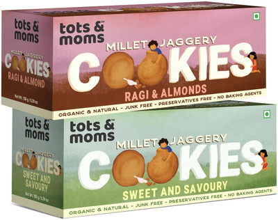 TOTS AND MOMS Healthy & Nutritional Millet & Jaggery Cookies pack of 2 | Ragi & Almonds | Sweet & Savory|150 gm each Cream Filled Biscuit(2 x 150 g)