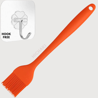 HICHAKI 27CM Large Orange Basting Brush with Self-Adhesive Wall Hooks, Food-Grade Silicon Flat Pastry Brush(Pack of 2)