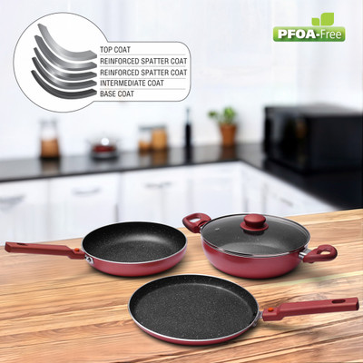 Prestige Omega Festival Pack Induction Bottom Non-Stick Coated Cookware Set(Aluminium, 3 - Piece)
