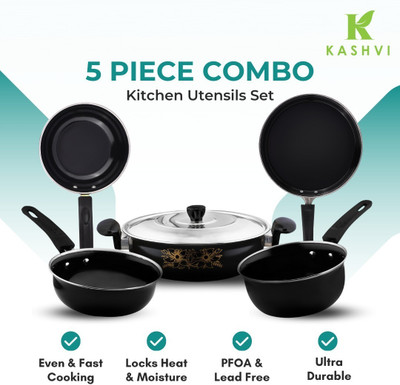 DOXMO 6 Pieces Accessories |cast iron Induction Bottom Non-Stick Coated Cookware Set(Cast Iron, 6 - Piece)