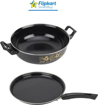 Flipkart SmartBuy Non-Stick Cookware Set of 2 Pcs - Kadhai & Tawa - 03 Induction Bottom Non-Stick Coated Cookware Set(Cast Iron, PTFE (Non-stick), 2 - Piece)