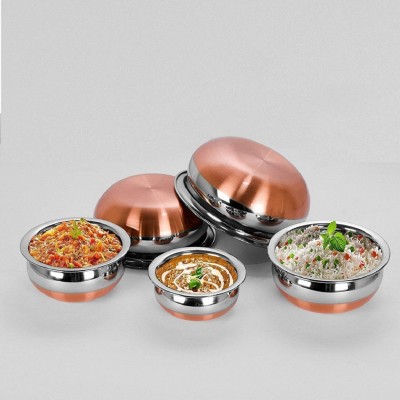 RBGIIT Stainless Steel Copper Bottom Cooking Serving Pot Biryani Punjabi Handi 5 Pc K0 Cookware Set(Stainless Steel, 5 - Piece)