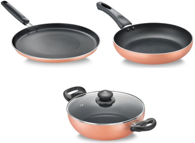 Prestige Omga Vista BYK 3 Pcs set Induction Bottom Non-Stick Coated Cookware Set(Copper, PTFE (Non-stick), 3 - Piece)