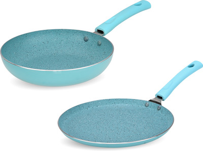 NAVRANG NONSTICK COMBO SET AQUA BLUE SPATTER DOSA TAWA 260+FRYPAN24,NON-INDUCTION Non-Stick Coated Cookware Set(Aluminium, PTFE (Non-stick), 2 - Piece)