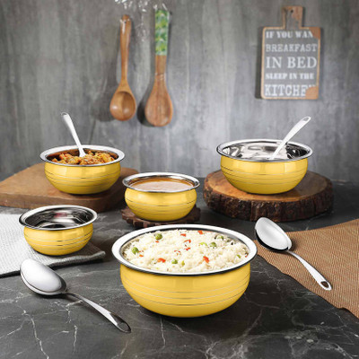 Classic Essentials Yellow Color Induction Friendly Stainless Steel Handi/patila/bhagona Cook &Serve Cookware Set(Stainless Steel, 10 - Piece)