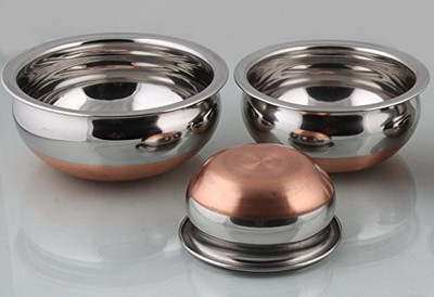 Tannu Craft Handi for Boiling Milk Induction Bottom Non-Stick Coated Cookware Set(Stainless Steel, Copper, 3 - Piece)