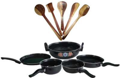MY STORE Easy Cook Induction Bottom Non-Stick Coated Cookware Set(Ceramic, 10 - Piece)