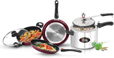 MILTON Pro Cook Kitchen Jewel Set of 3 & Aluminium Induction Pressure Cooker (5L) Induction Bottom Non-Stick Coated Cookware Set(Aluminium, 4 - Piece)