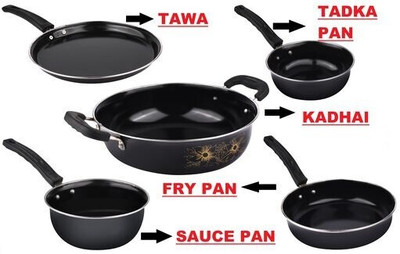 DADDY Nonsticky Induction Bottom Non-Stick Coated Cookware Set(PTFE (Non-stick), 5 - Piece)