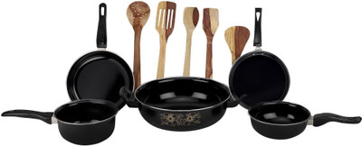 MY STORE Healthy Cook Induction Bottom Non-Stick Coated Cookware Set(Cast Iron, 10 - Piece)