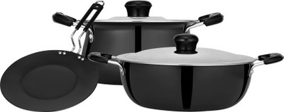 Chakmak ARES HARD ANODIZED (KHT) COMBO Induction Bottom Non-Stick Coated Cookware Set(Aluminium, 3 - Piece)