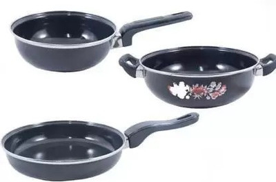 Acameo 3 pcs Combo Kadhai, Tadka, Frypan Induction Bottom Cookware Set(Aluminium, 3 - Piece)