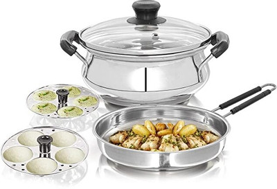 BMS Lifestyle Induction Friendly Stainless Steel Cookware Set 5 Pcs Cookware Set Non-Stick Coated Cookware Set (Stainless Steel, 5 – Piece) For Rs. 1299 @ 57% off