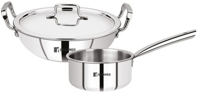 BERGNER Tripro Triply Stainless Steel | Less Oil Cooking | Kadai with Teapan Set | Induction Bottom Cookware Set(Triply, 3 - Piece)