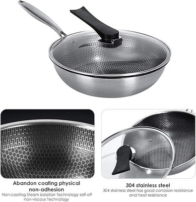 byrm Fry pan Non Stick Honeycomb Frying pan with lid Induction&Gas Pan for Cooking Non-Stick Coated Cookware Set(Stainless Steel, 1 - Piece)