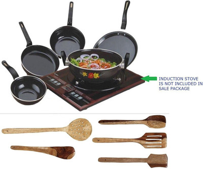 Puros Special Set of 10 Pcs | Induction Bottom Non-Stick Coated Cookware Set(Steel, 10 - Piece)
