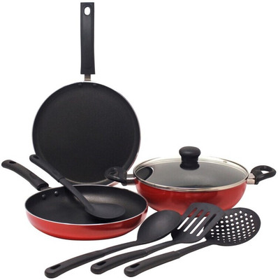 Kreme 8 Pcs (Non Induction) Non-Stick Coated Cookware Set(Aluminium, 3 - Piece)