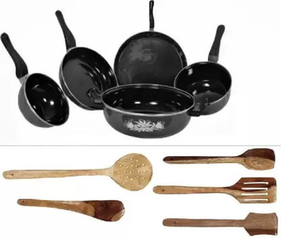 Maharajee Cookware set ( Black) Induction Bottom Non-Stick Coated Cookware Set(Aluminium, 10 - Piece)