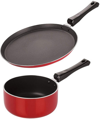 NIRLON Bpa Free Non-Stick Tawa and Sauce Pan Combo Kitchenware Item Set Non-Stick Coated Cookware Set(Aluminium, Stainless Steel, 2 - Piece)