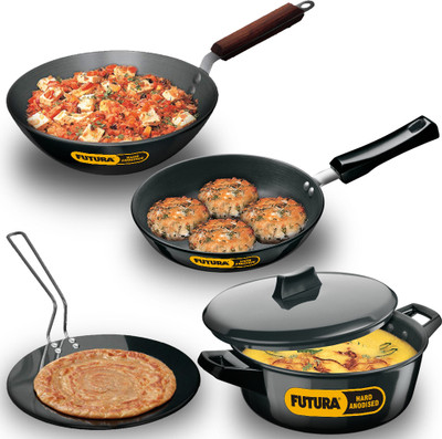 Hawkins Futura 4 Pieces Cookware Set 1- Tava, Frying Pan, Kadhai, CNS Bowl Combo (ASET1) Non-Stick Coated Cookware Set(Hard Anodised, 4 - Piece)