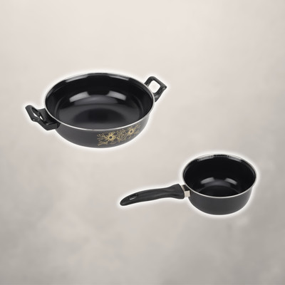 SILVOSWAN Kadhai, Sauce Pan - Cookware Set of 2 Pc Induction Bottom Non-Stick Coated Cookware Set(Iron, Cast Iron, 2 - Piece)