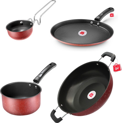 LAZYwindow Premium Quality Nonstick Tadka Pan/Fry Pan/Tawa And Kadhai Induction Bottom Cookware Set(Hard Anodised, 4 - Piece)