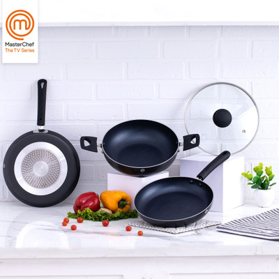 MasterChef Signature Black Induction Bottom Non-Stick Coated Cookware Set(Aluminium, 3 - Piece)