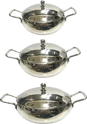 Dynore 3 Pcs Deep Frying Kadai With SS Lid- 500/900 and 1500 ml Induction Bottom Non-Stick Coated Cookware Set(Stainless Steel, 3 - Piece)