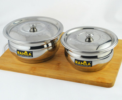 RAMILA cookware Set, Handi Set With Lid ( 2 Pcs Handi & 2 Pcs Laser Design Lid ) Induction Bottom Cookware Set(Stainless Steel, 4 - Piece)