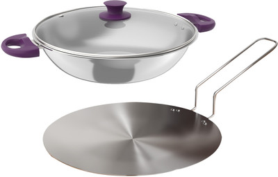 Lifelong LLTPC4 Combo Kadhai (22 CM), Roti Tawa Induction Bottom Cookware Set(Triply, 2 - Piece)