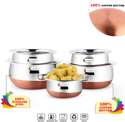 Vigneshgenix Induction Bottom, Copper handi, Biryani Handi Cookware Set(Stainless Steel, 5 - Piece)