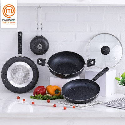 MasterChef Champions Black Induction Bottom Non-Stick Coated Cookware Set(Aluminium, 4 - Piece)