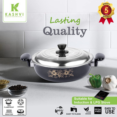Kashvi Non-Stick Cookware Set (kadahi with lid) Black Non-Stick Coated Cookware Set(Cast Iron, 1 - Piece)