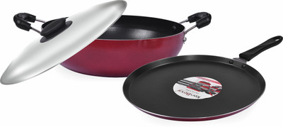 KenBerry Neo Kitchen Non Induction Base Combi | Kadhai 240 MM | Tawa 280 MM | SS LID | Non-Stick Coated Cookware Set(Aluminium, 3 - Piece)