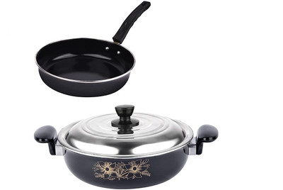 Acameo NON STICK INDUCTION BASE COOKWARE SET BIG FRY PAN,WITH KADHAI & LID(3PCS SET) Induction Bottom Non-Stick Coated Cookware Set(Cast Iron, 1 - Piece)
